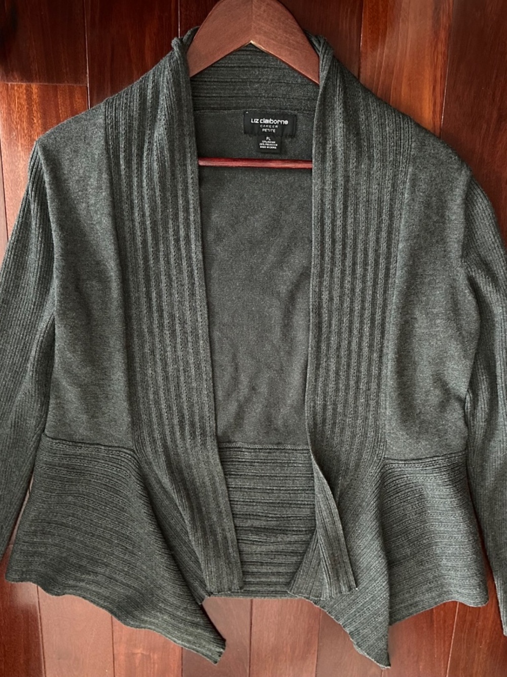 Liz Claiborne Career Cardigan Open Waterfall Cascade Soft Gray Size PL NWOT